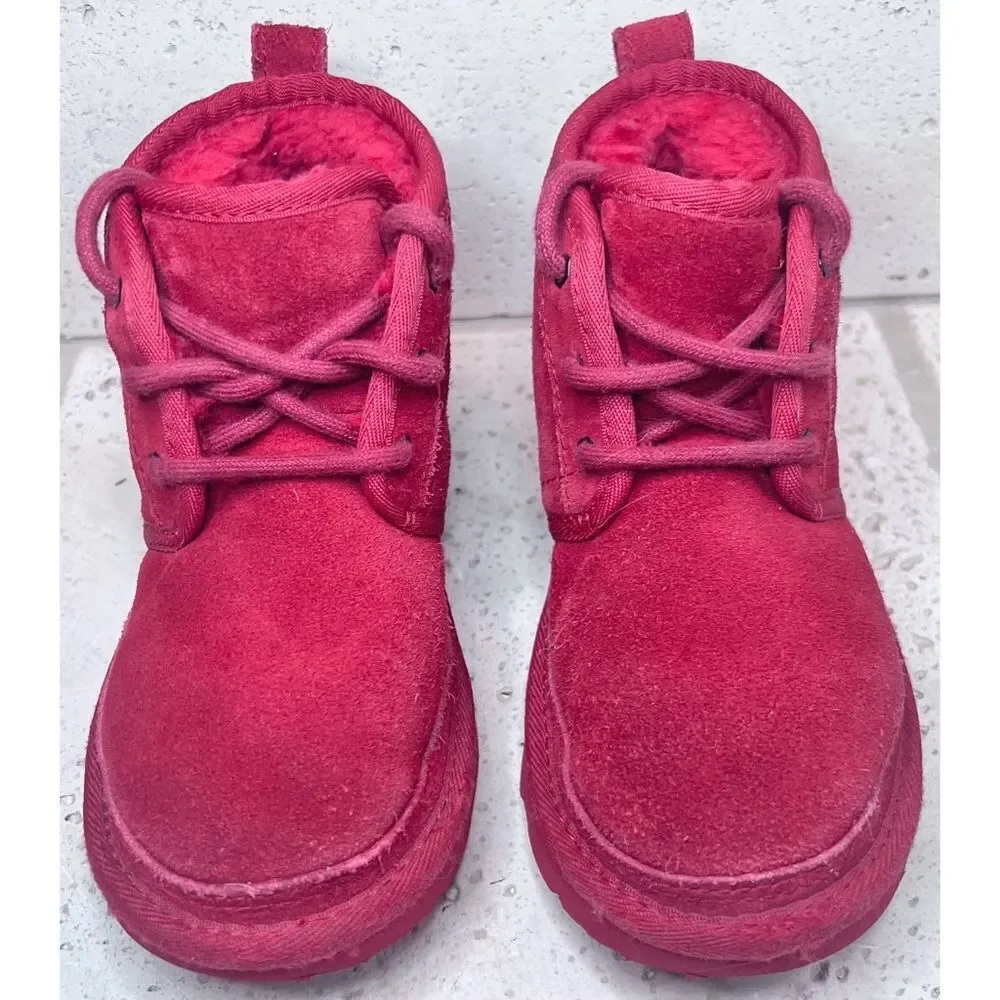 UGG Neubel Kids Red Suede Shearling Chukka Ankle Lace Up Boots Size 13